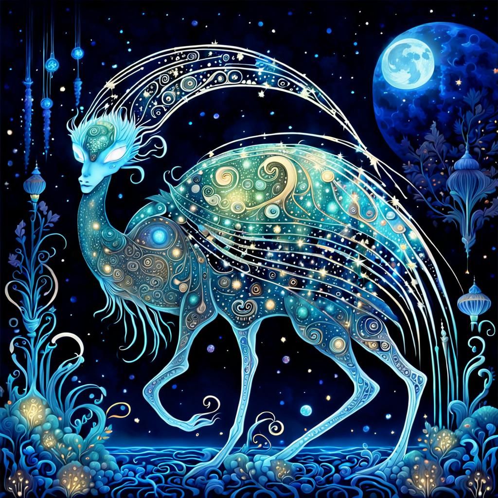 Glowing Bioluminescent Creature in Kay Nielsen Style