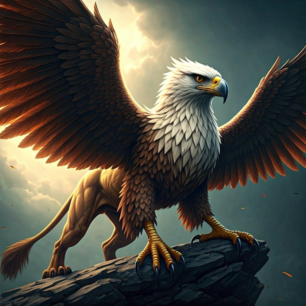 Majestic Griffon Ready for Flight: Digital Matte Painting