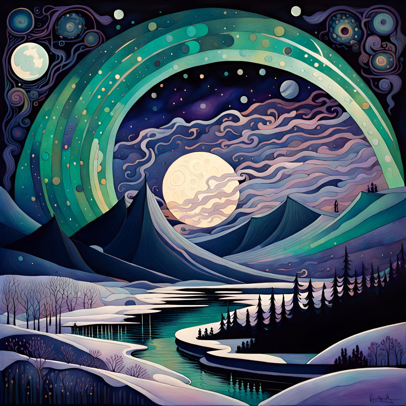 Aurora Borealis in Winter Night Sky