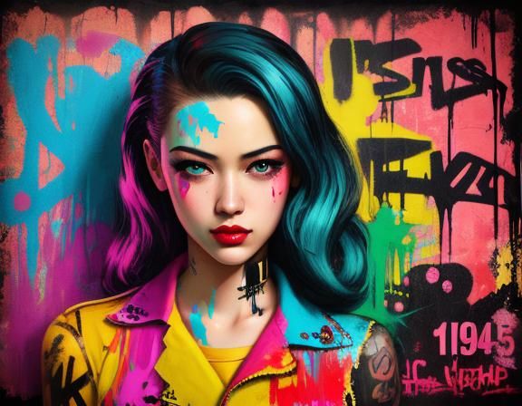 Grunge Girl Poster in 1940s Graffiti Style