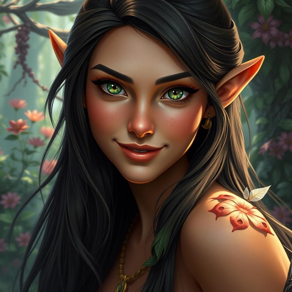 Enchanting Half-Elf Fairy in Lush Fantasy Landscape