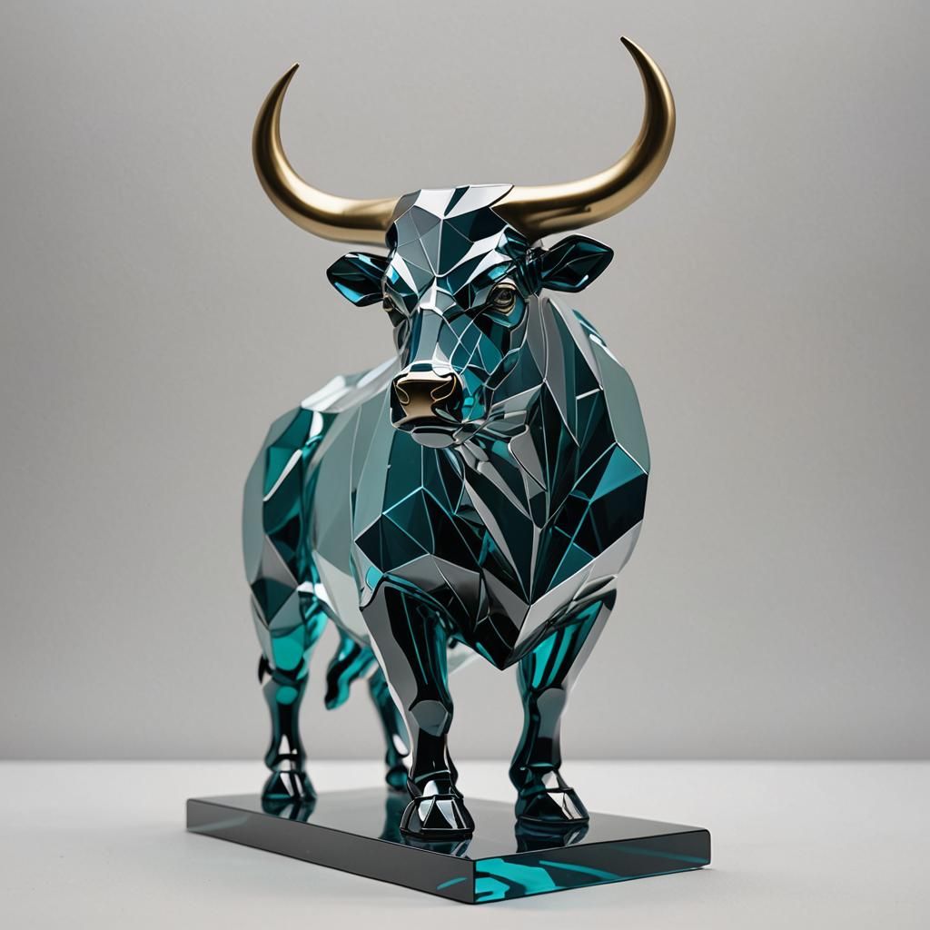 Lead Glass Taurus Statue in Polygon Art