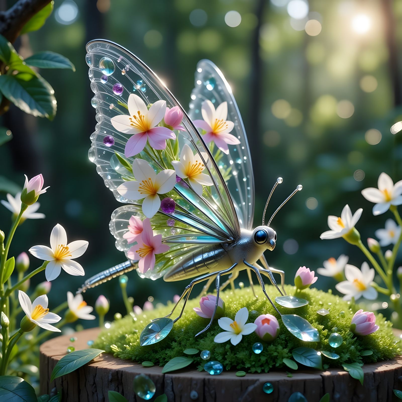 Glass-Wing Butterfly on Moss Macro Photo