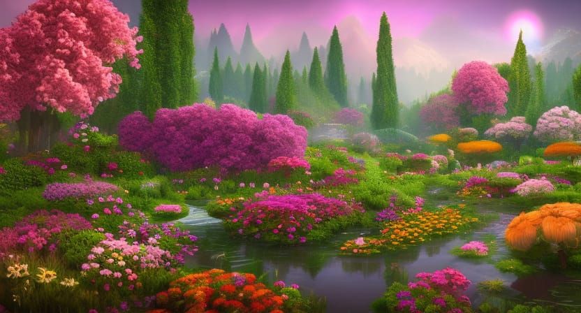 Fantastical Flower Gardens in Detailed Digital Painting