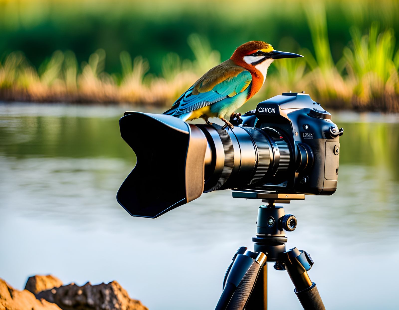 Bee-Eater Bird on Camera by Riverside