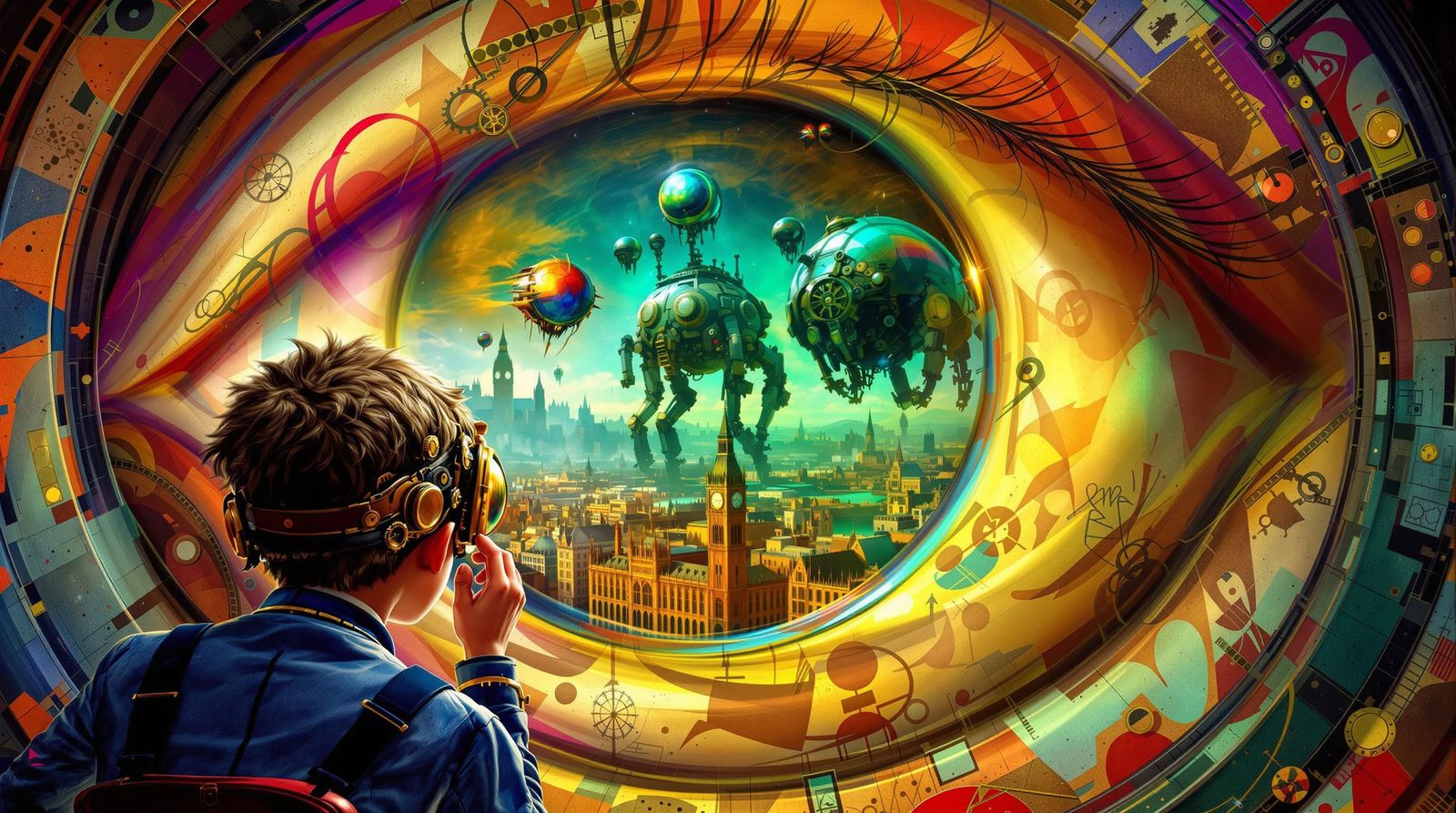 Steampunk Boy Views Martian Invasion of 1920s London