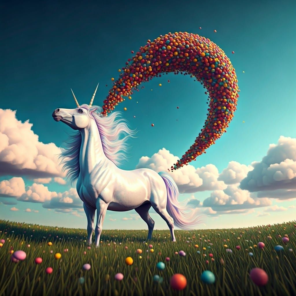 Unicorn Vomiting Rainbow Skittles in Digital Art Style