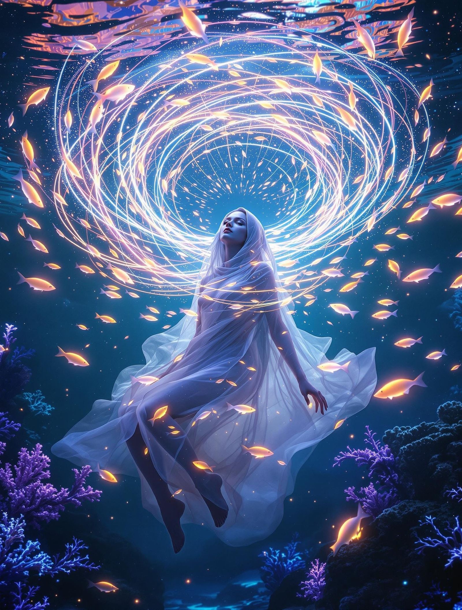 Ethereal Aquatic Being in Sacred Geometry