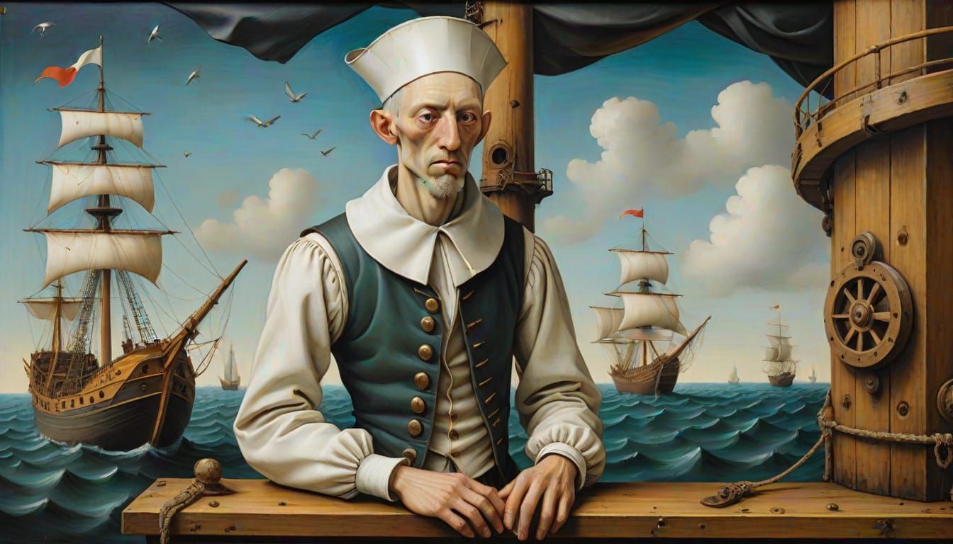 Surreal Sailor Portrait in Early Netherlandish Style