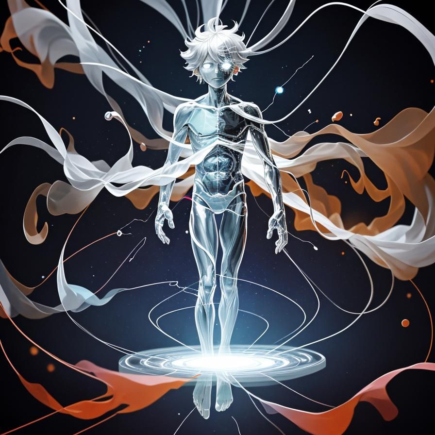 Silver Silhouette Floating Among Molecules