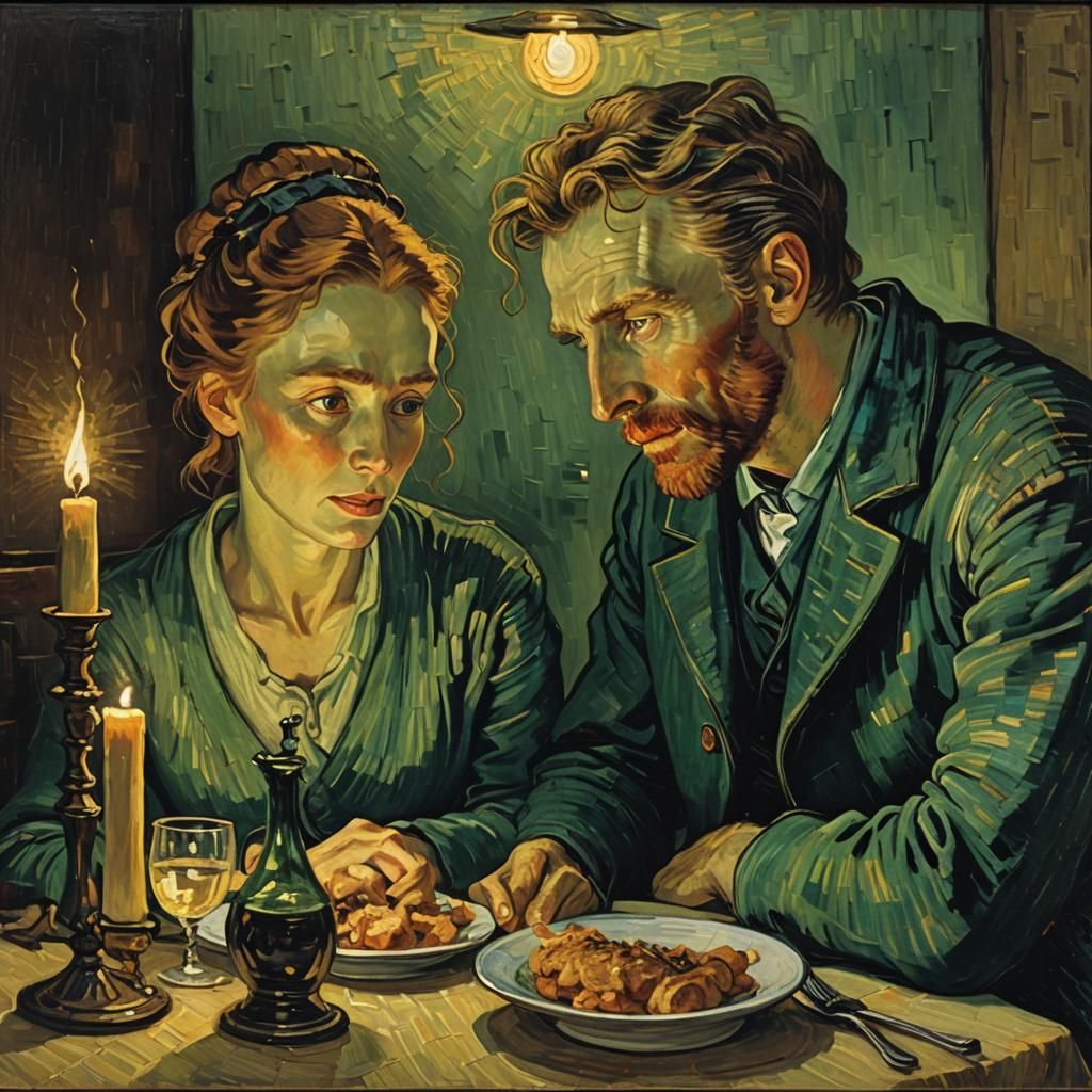 Romantic Candlelit Dinner in Van Gogh Style