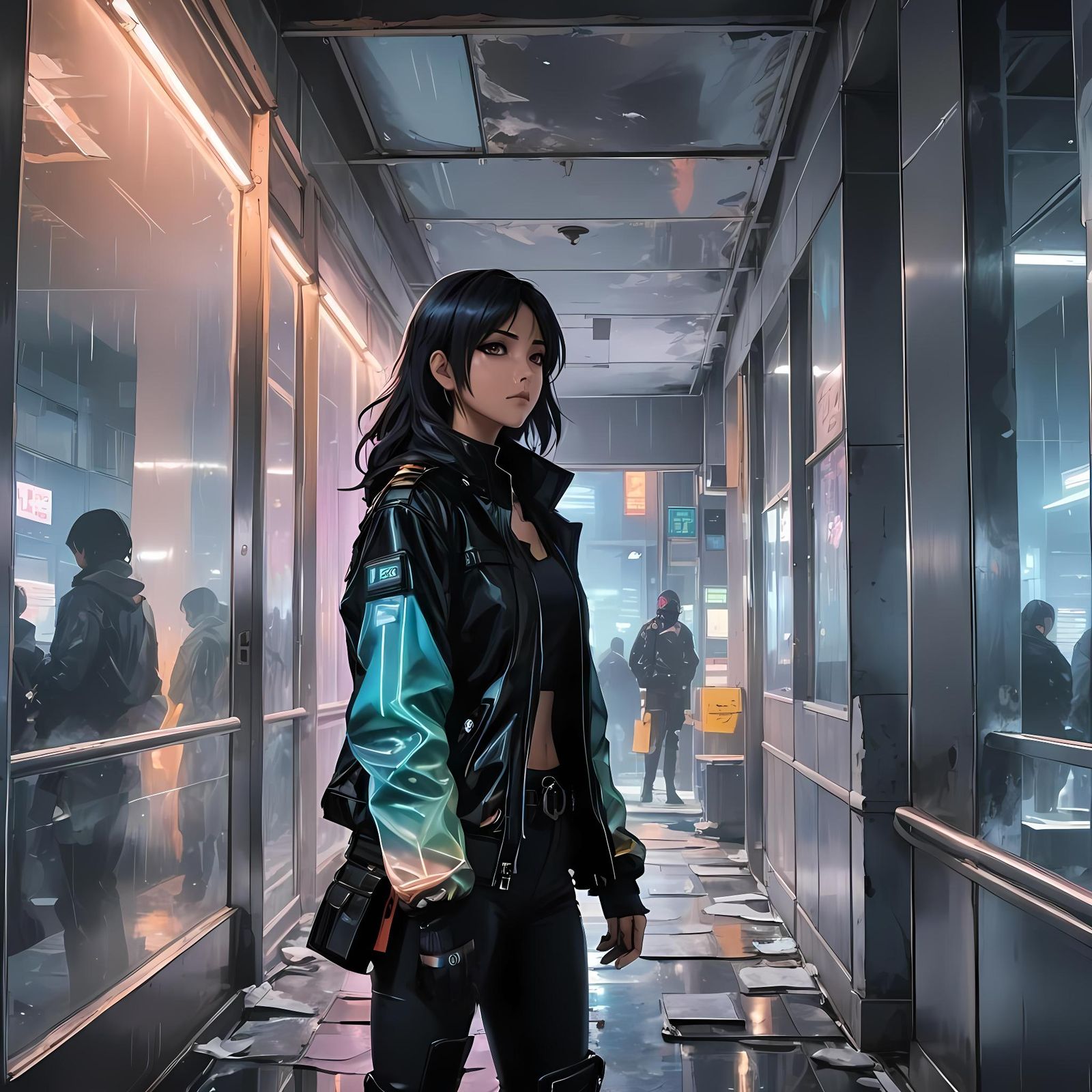 Anime Courier in Cyberpunk Cityscape