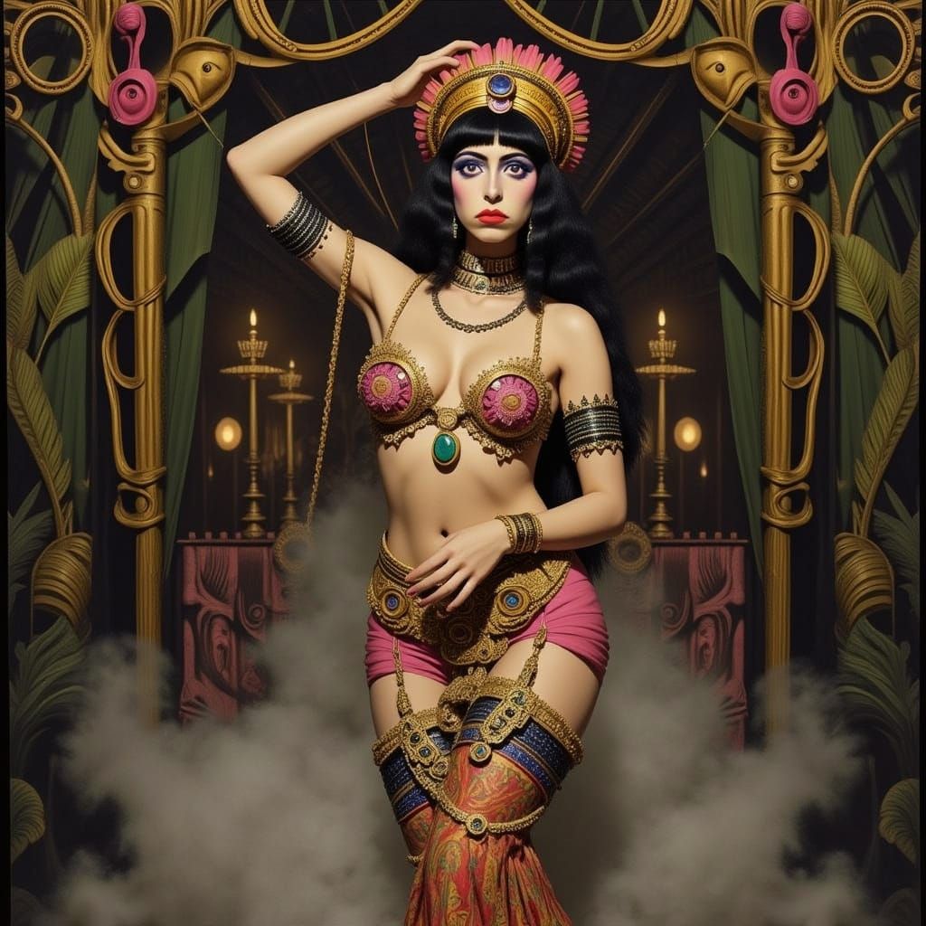 Vintage Cabaret Dancer in Art Nouveau Style