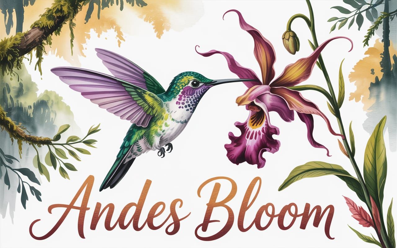 Hummingbird Sipping Nectar: Watercolor Andes Illustration