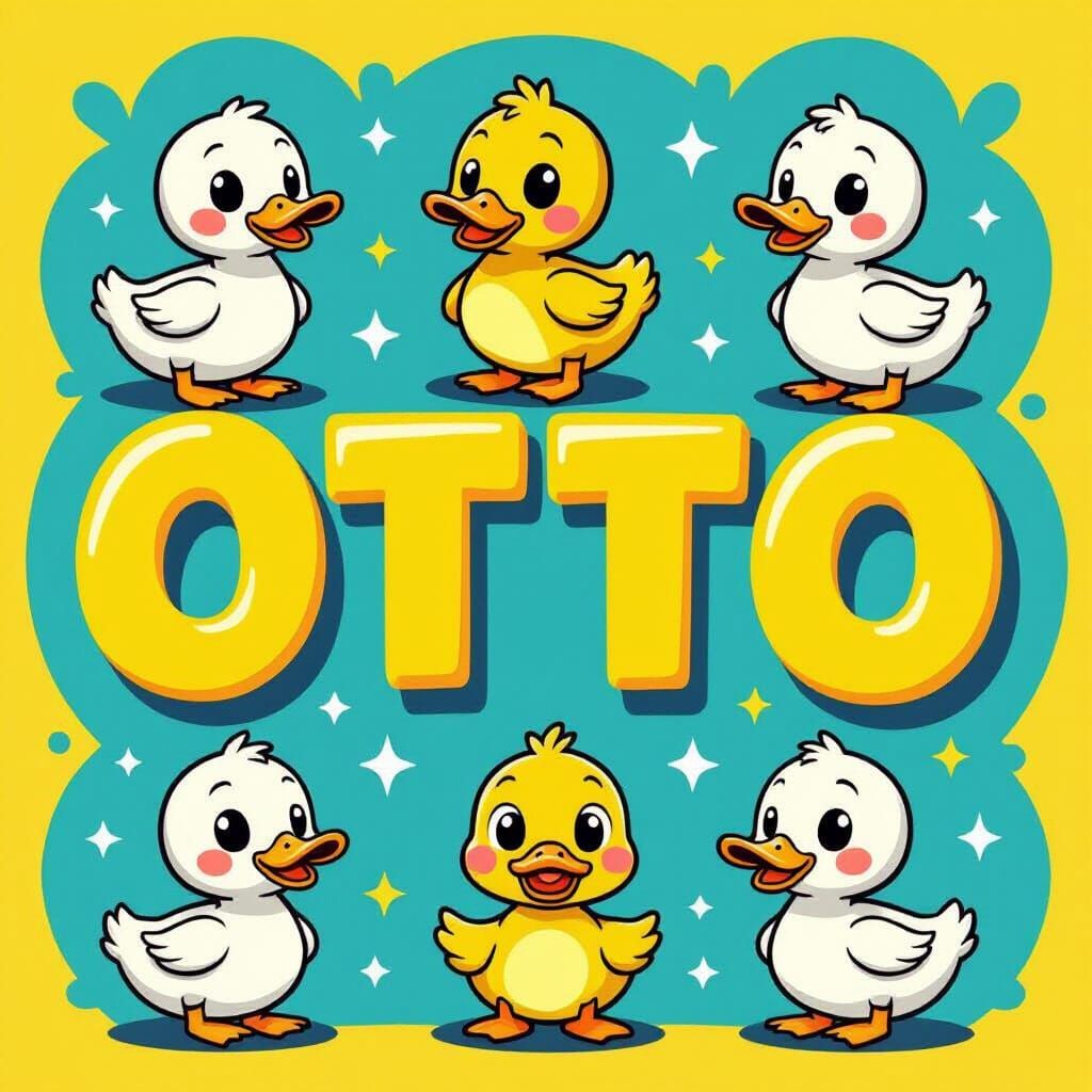 Otto Spelled With Cartoon Ducks in Flat Design