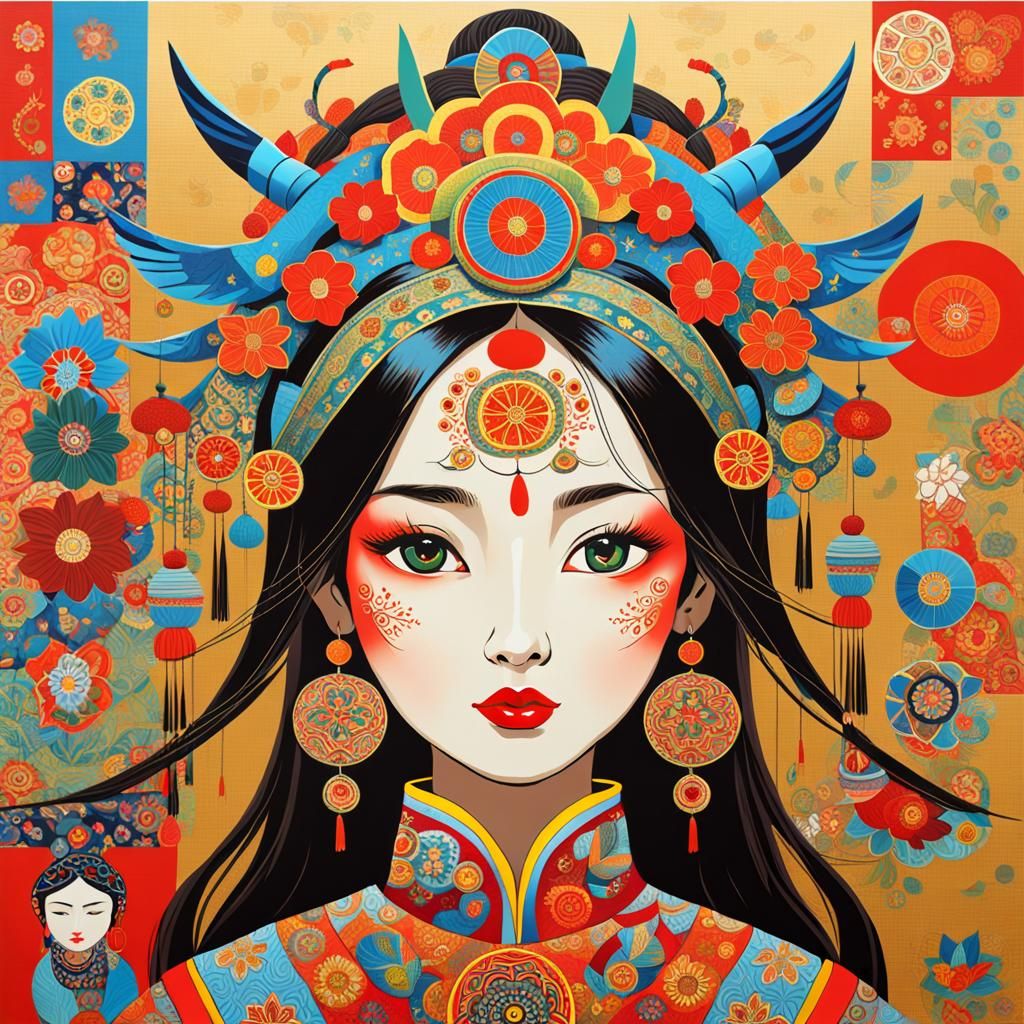 Folk Art and Pop Art Fusion in Art Nouveau Style