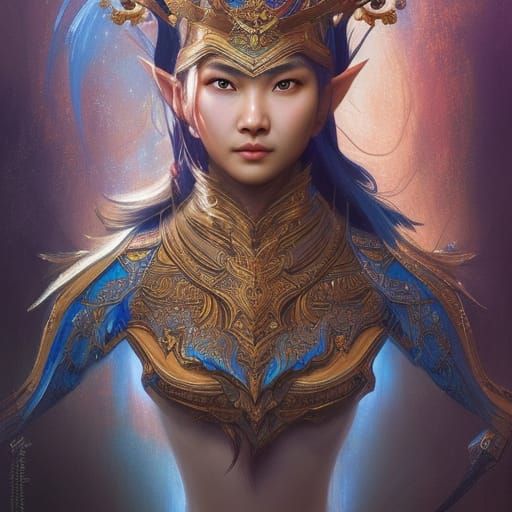 Asian Female Warrior Portrait in Elvish Armor