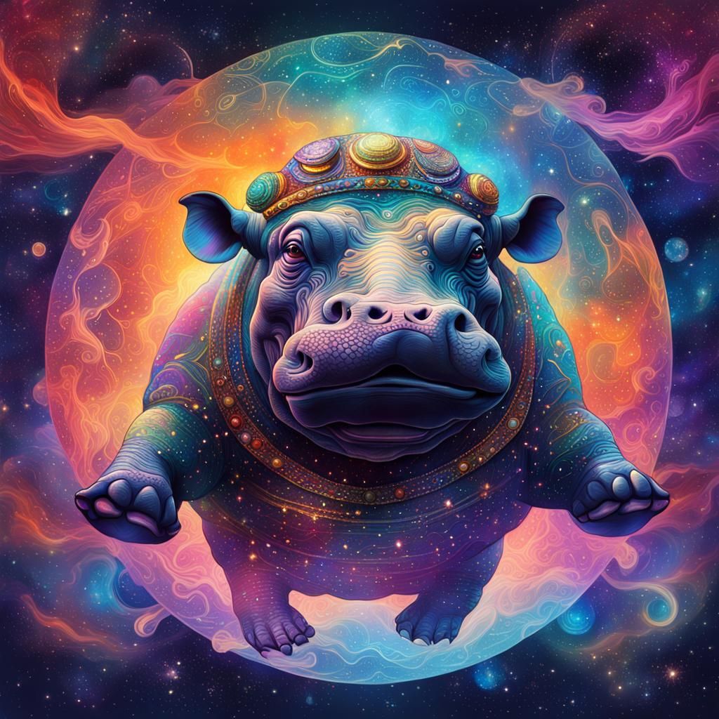 Cosmic Hippo Soaring: An Astral Holographic Illustration