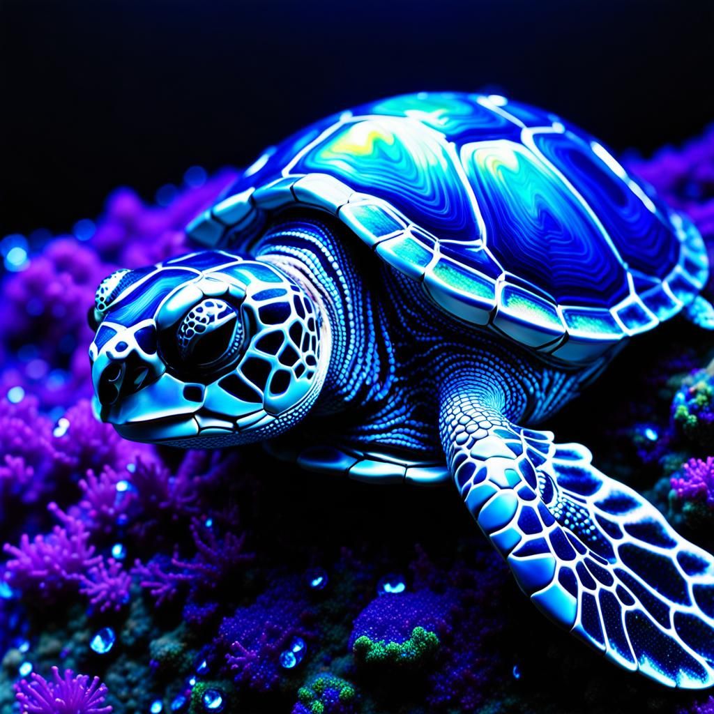 Luminescent Chibi Sea Turtle in Sci-Fi Steampunk Style