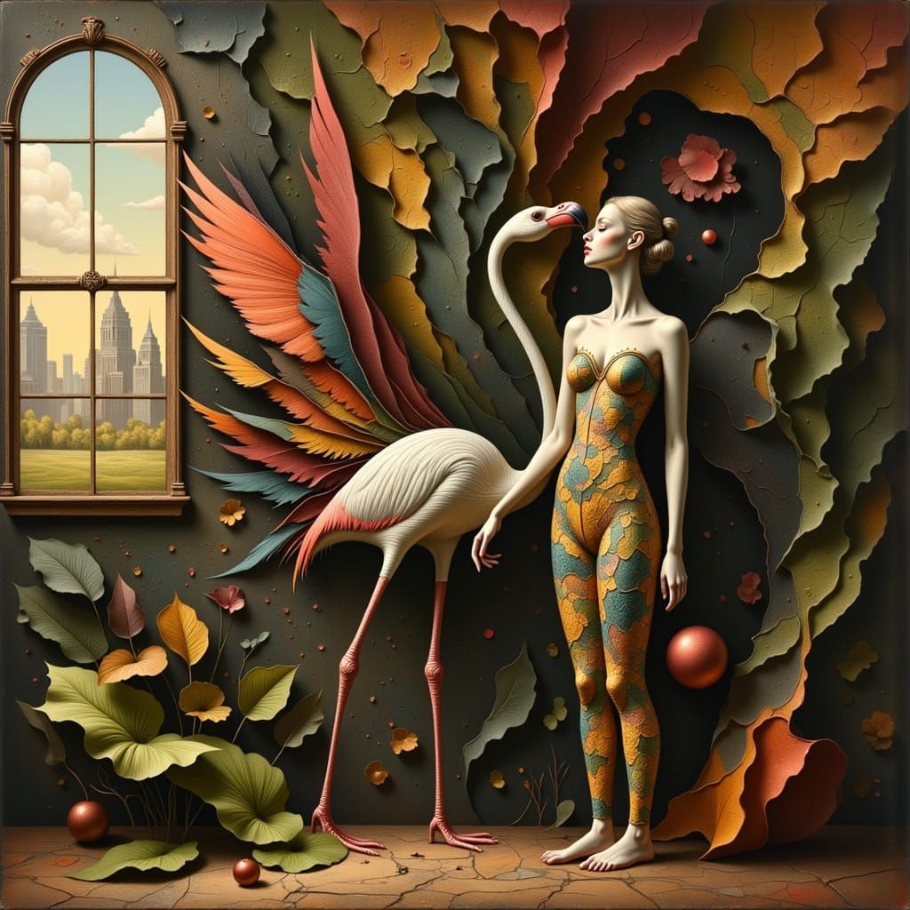 Anthropomorphic Flamingo Hiphop Dancer in 3D Quilt