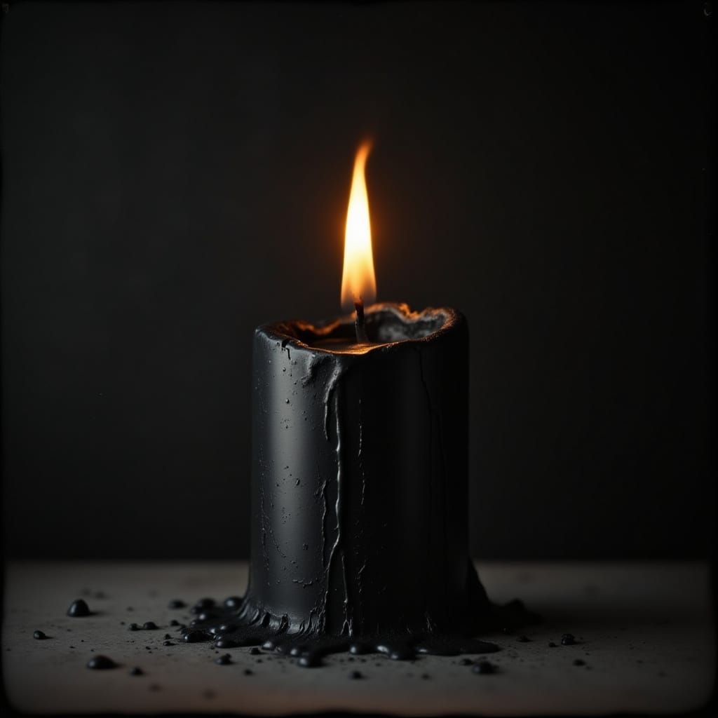 Burning Black Candle in Photorealistic Style