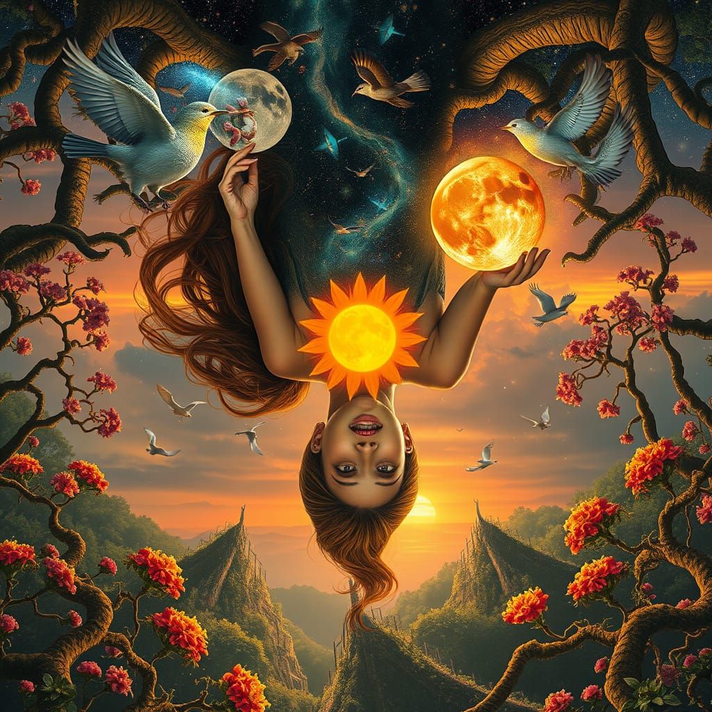 Surrealist Transhumanist Goddess in Cosmic Harmony