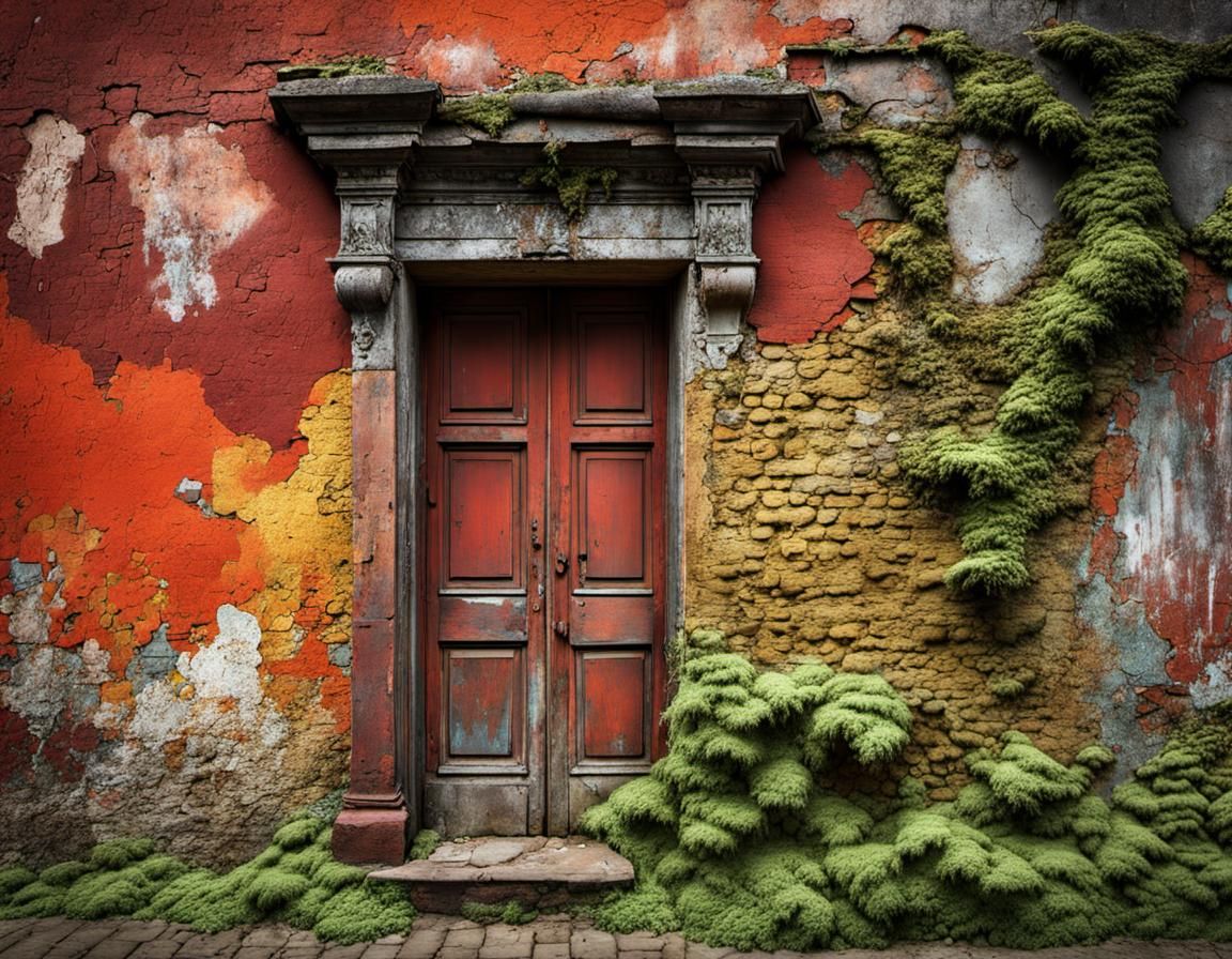 Weathered Wall with Graffiti Art in Digital Matte Painting