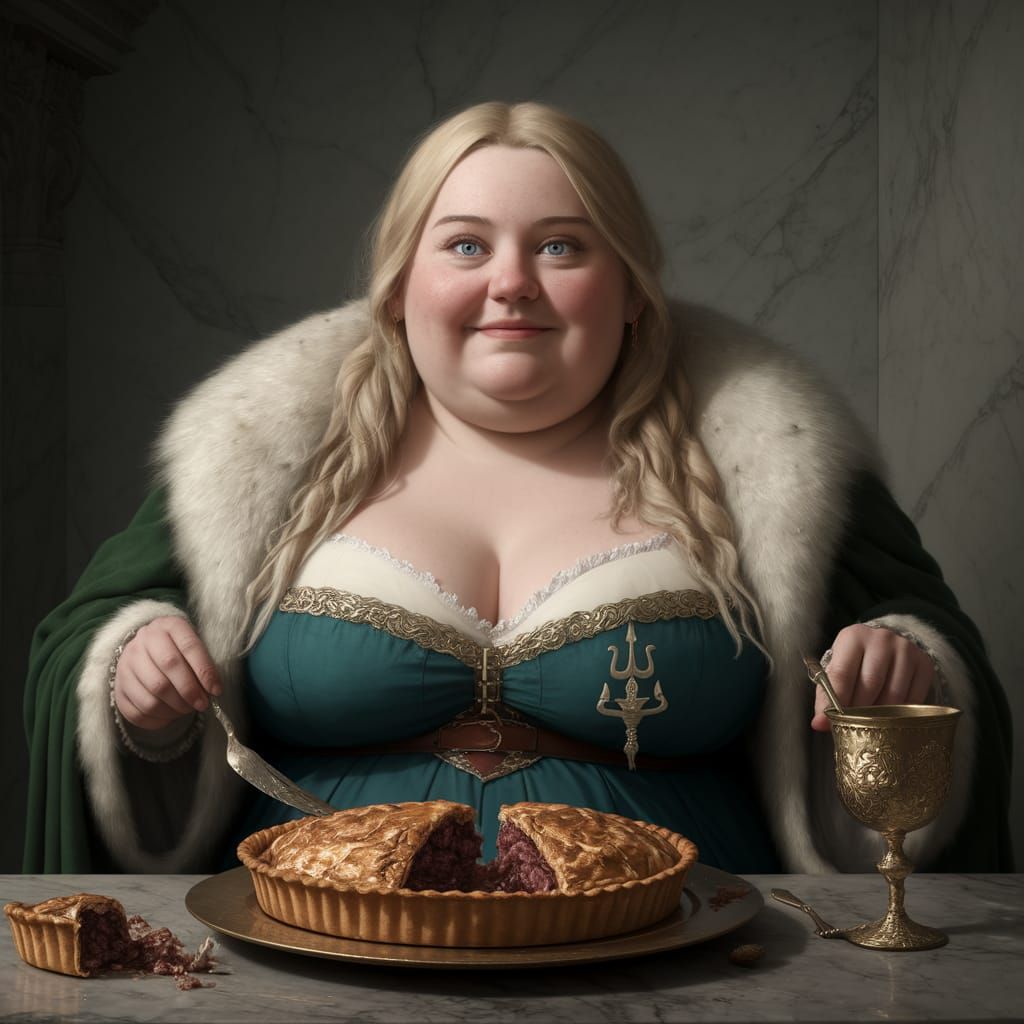 Medieval Woman Feasts in Marble Castle