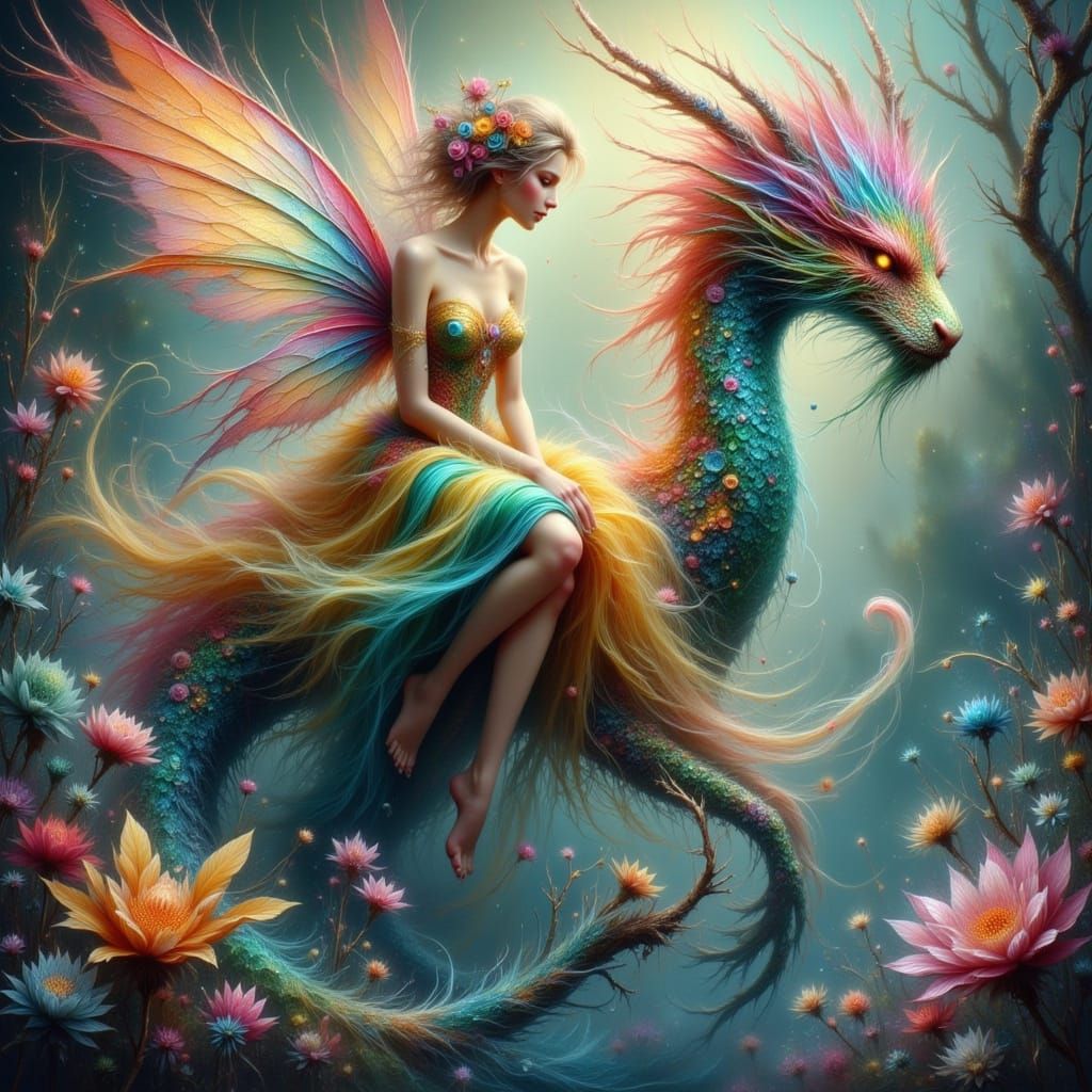Fairy Riding Dragon in Magical Fantasy World