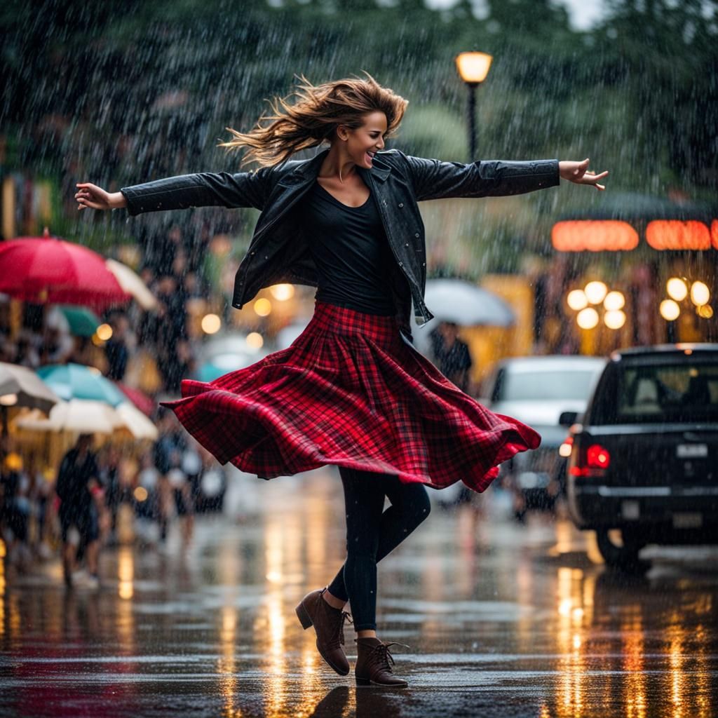 Plaid Figures Dancing in the Rain