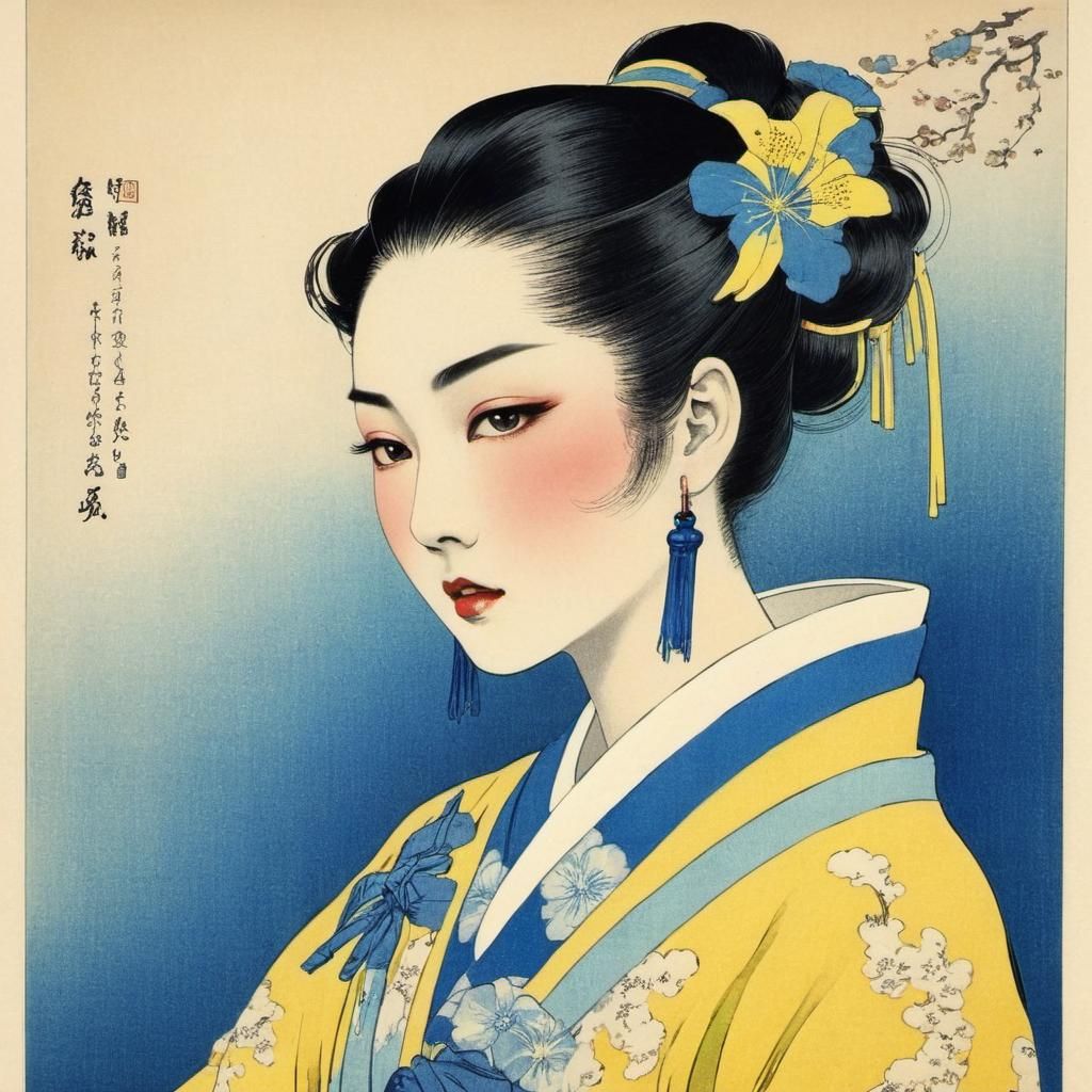 Beautiful Woman Portrait in Shin-hanga Style