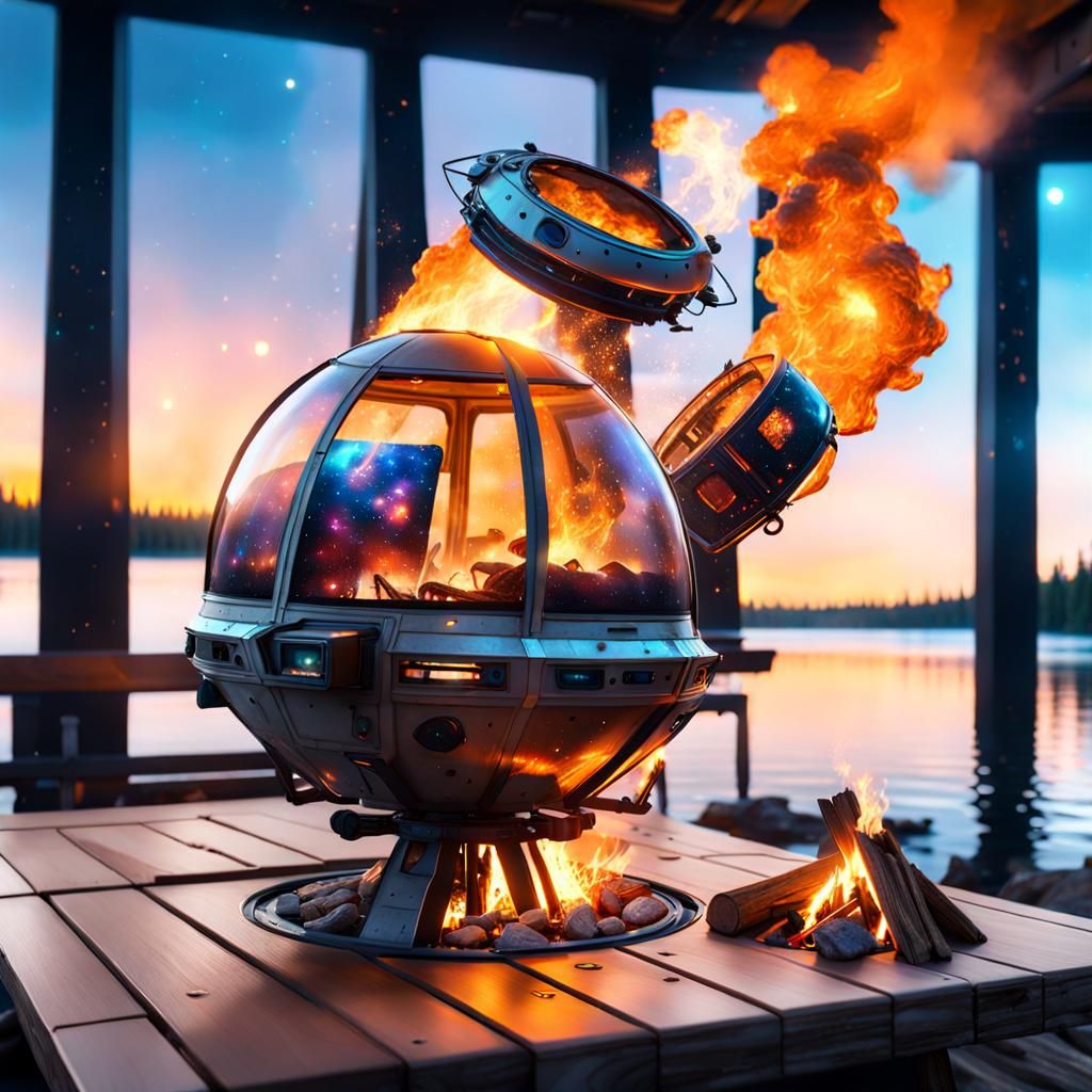 Hyperrealistic Spacecraft Camping Deck in Nebula