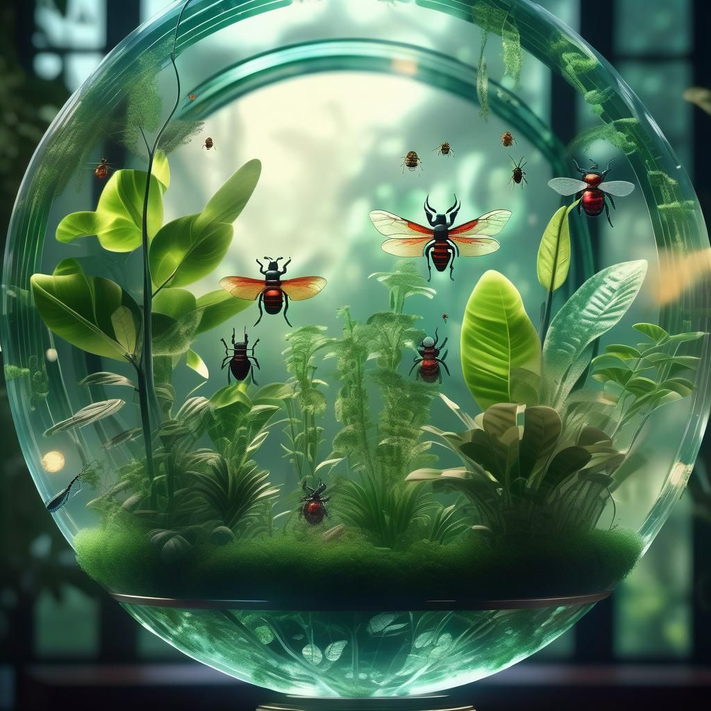 Plants and Insects in Transparent Glass: Digital Matte Paint...