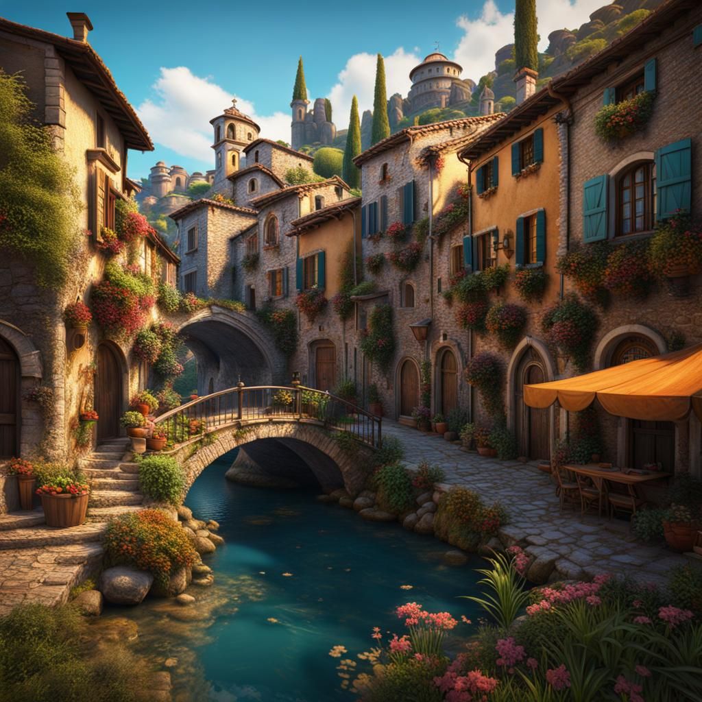 Italian Village: Detailed Matte Painting in 8k