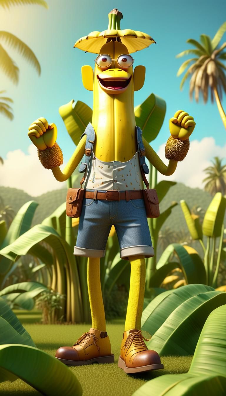 Vibrant Country Banana in 3D Cartoon Concept Art