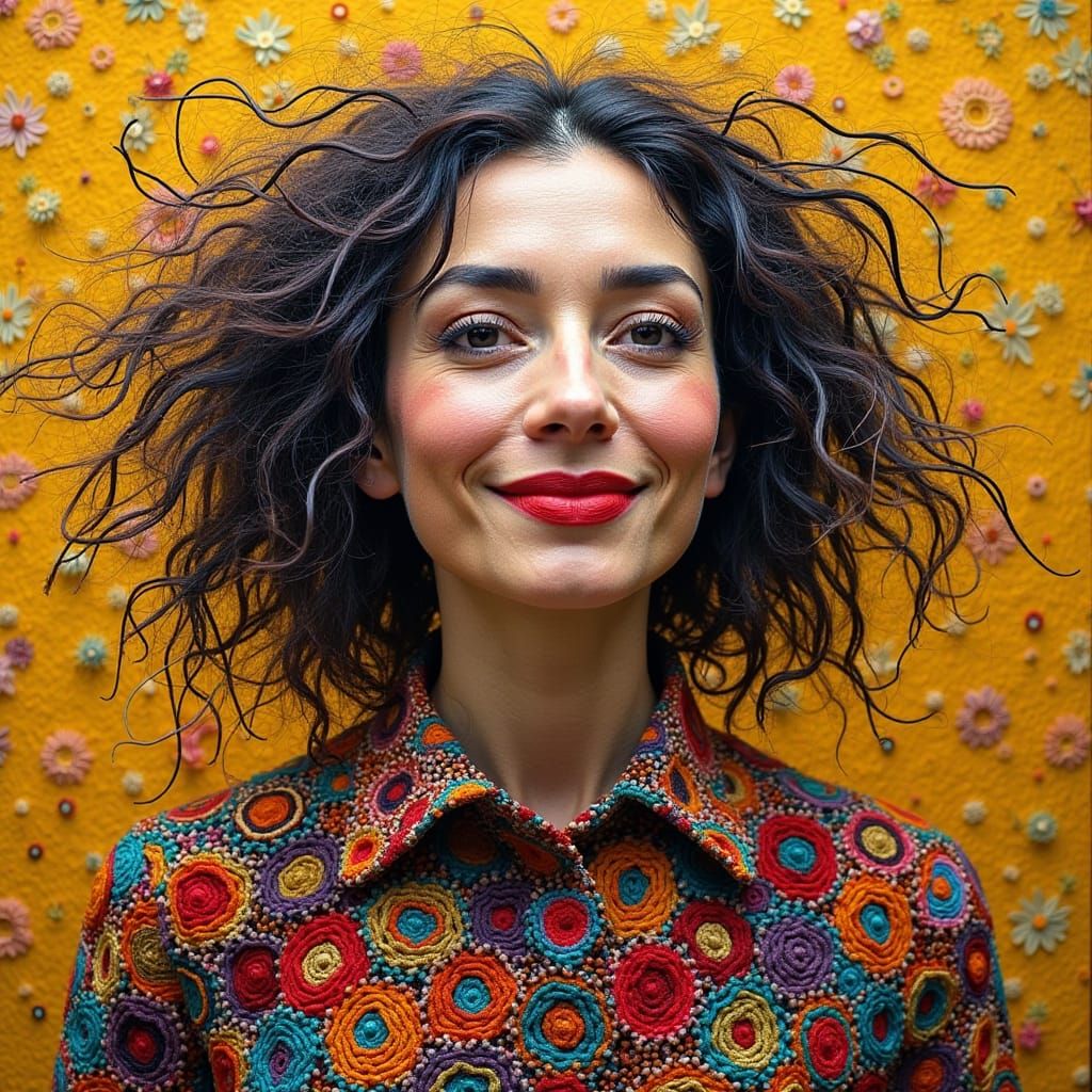 Fiber Art Mona Lisa Woven from Colorful Threads