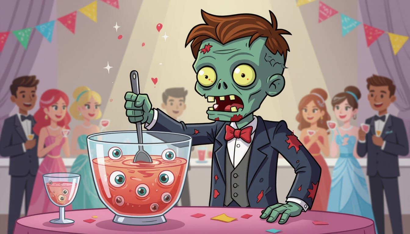 Adorable Zombie Serves Eyeball Punch at Prom Cartoon