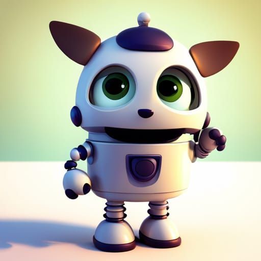 Cute Mini Robot Waving, Pixar Style