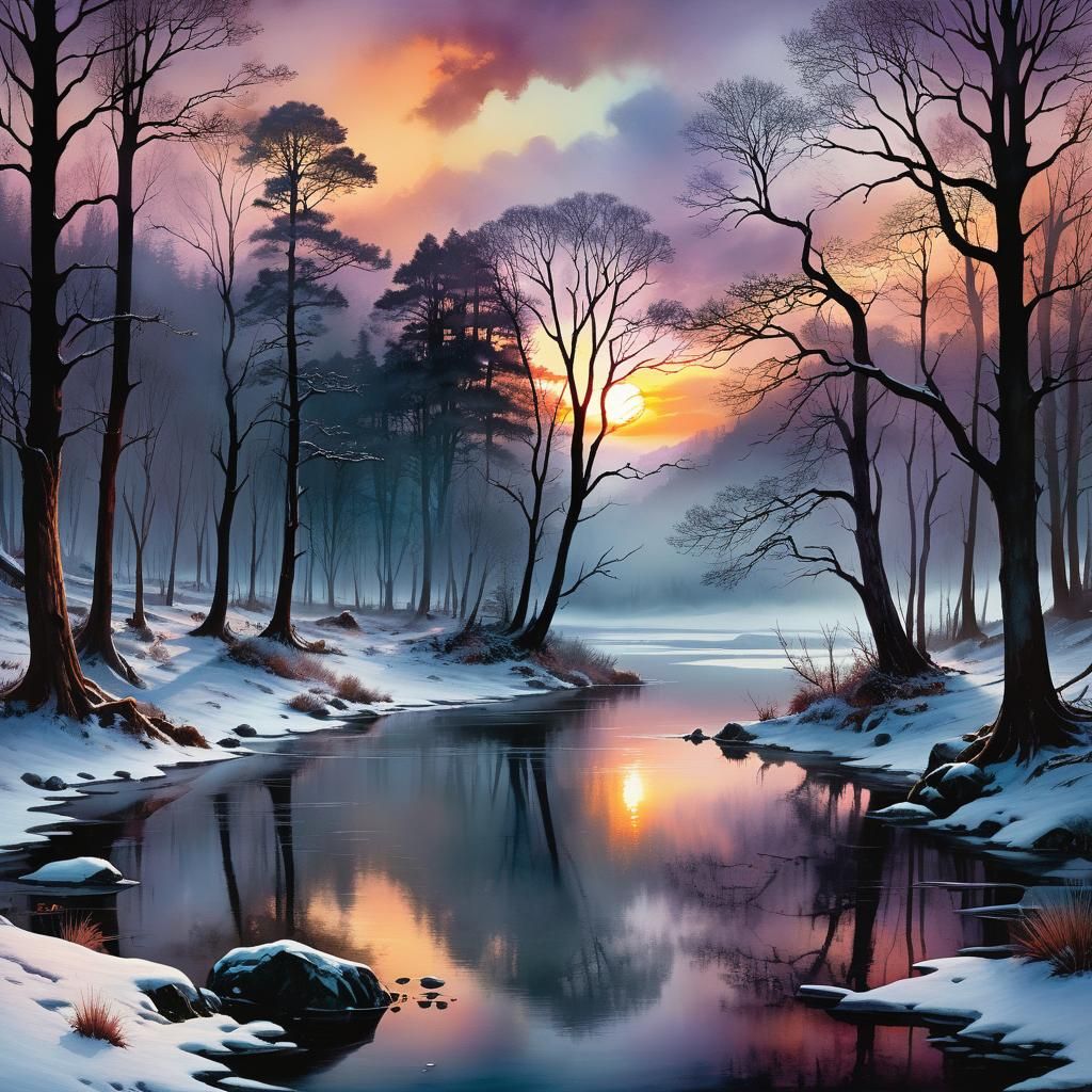 Hypnotic Winter Lake Surrenders to Sunset