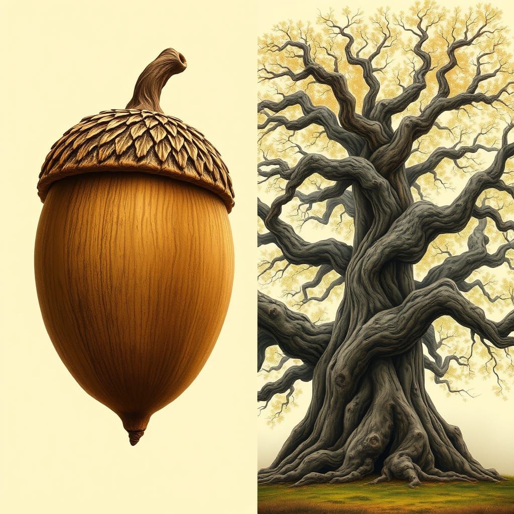 Acorn and Ancient Oak Tree Split Screen