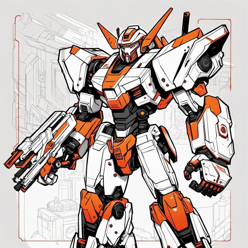 Boy with Chainsaw Mecha in Cinematic Line Art