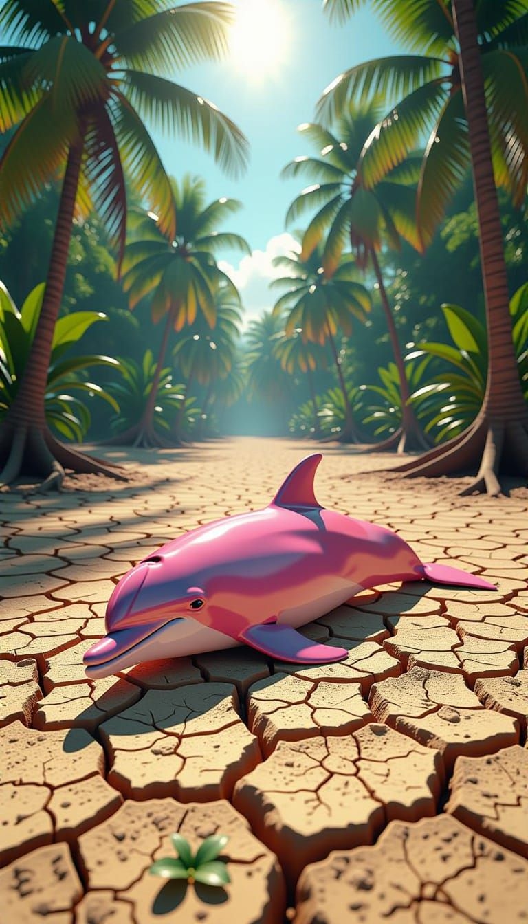 Pink Dolphin's Desperate Struggle in Drought-Stricken Jungle