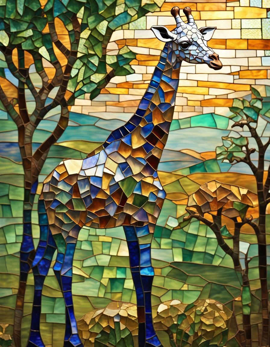 Gaudí-esque Mosaic Giraffe on the Savannah