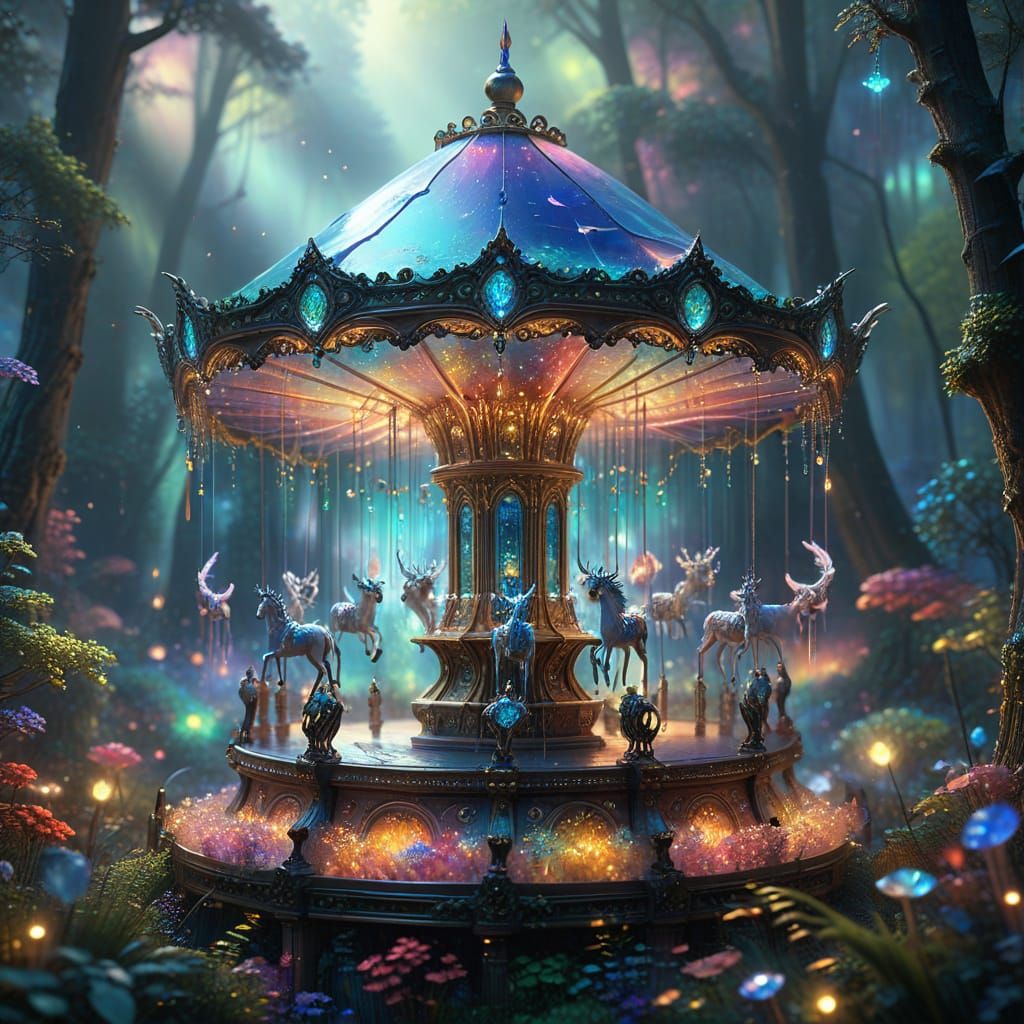 Rainbow Opal Carousel in Mythical Forest