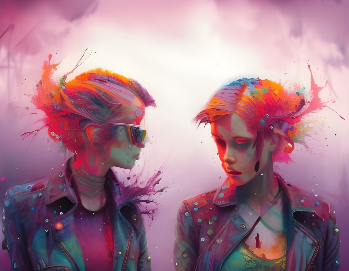 Punk Rock Twins in Detailed Digital Painting