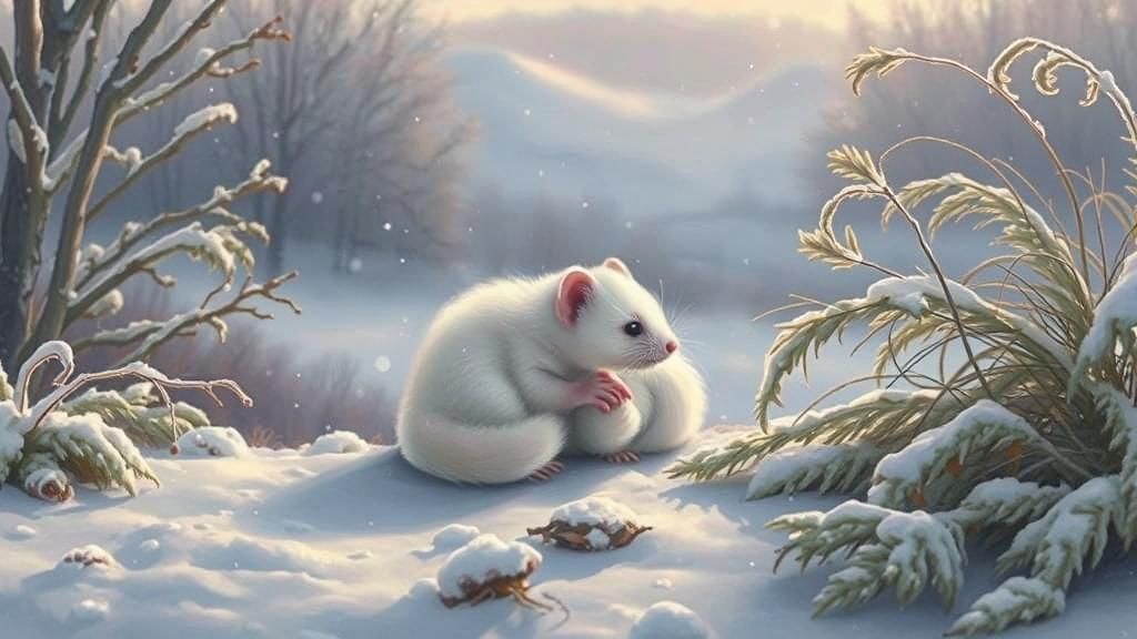 Weasel in Winter Wonderland: A Watercolor Painting