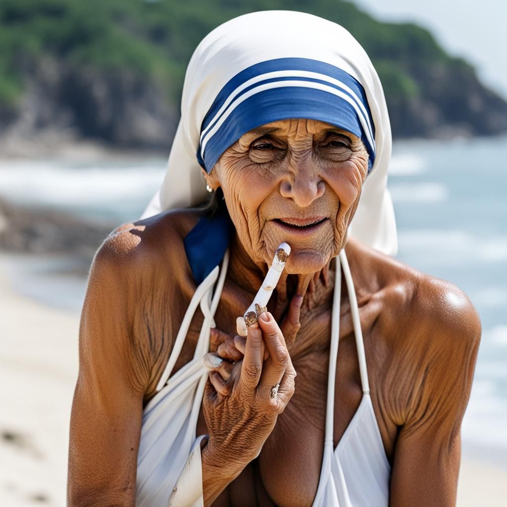 Mother Teresa as Bikini Model on Beach