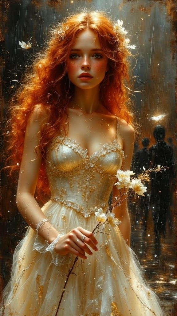 Crying Princess in Rain, Oil Painting