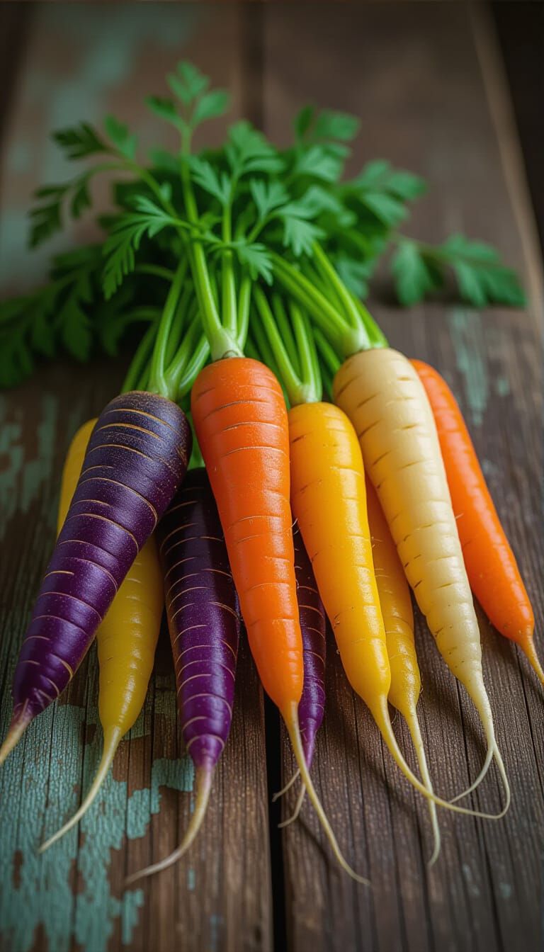 Vibrant Ancient Carrots on Rustic Table