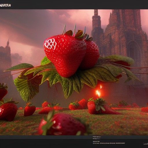 Strawberry Grenade Exploding: Detailed Matte Painting